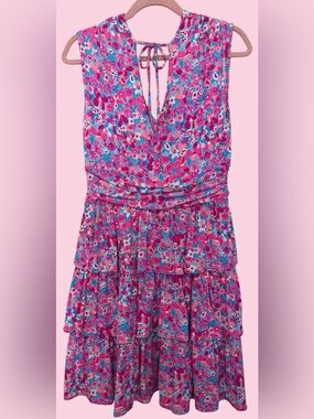 Lilly Pulitzer Pink & Blue Floral Tiered Midi Dress